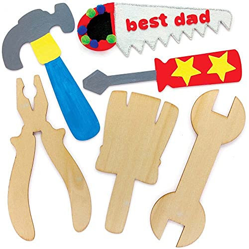Baker Ross FE551 Holz Werkzeug Bastel Deko - 10er Pack, Dekoriert eure eigenen hölzernen Formen, Bastelset für Kinder, Mittel