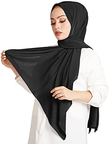 PHOGARY Hijab, Kopftuch Damen Hijab Muslimisch Kopftüchern Schal aus weichem Chiffon, mit Bänder, leicht, rutschfest für jede Saison Kopftüchern -schwarz