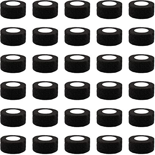 BQTQ 30 Rolls Cohesive Bandage 1 Inch x 5 Yards Self Adherent Sport Wrap Tape Breathable Athletic Tape for Human Animals Ankle Sprains Swelling, Black