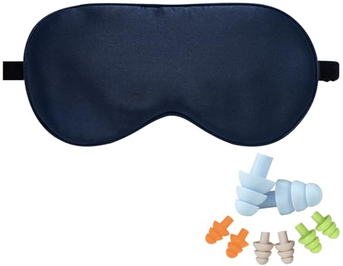 LaCourse Schlafmaske aus 100% Grade 6A Maulbeerseide, Marineblau | Beidseitig Naturseide, Verstellbarer Band, Atmungsaktiv & Ultraweich, für Seitenschläfer