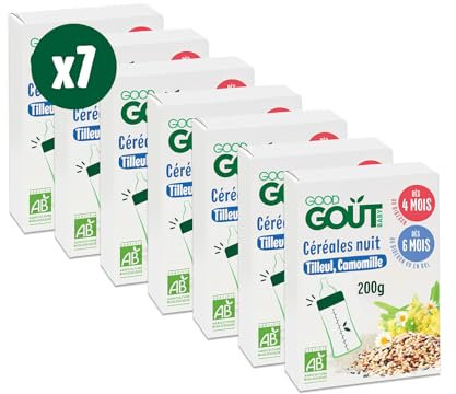 GOOD GOÛT - Céréales Nuit Tilleul Et Camomille - Céréales Pour Bébé - Dès 4 Mois Au Biberon/Dès 6 Mois En Bol - Bio - Sans Sucres - Étui Carton - 200g - Lot de 7