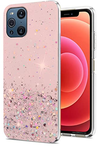 Cover per OPPO Find X3 Pro Silicone Rosa, Brillante Custodia Silicone Trasparente Morbida Sottile Elegante Case Leggero Regalo per Donne (Rosa)