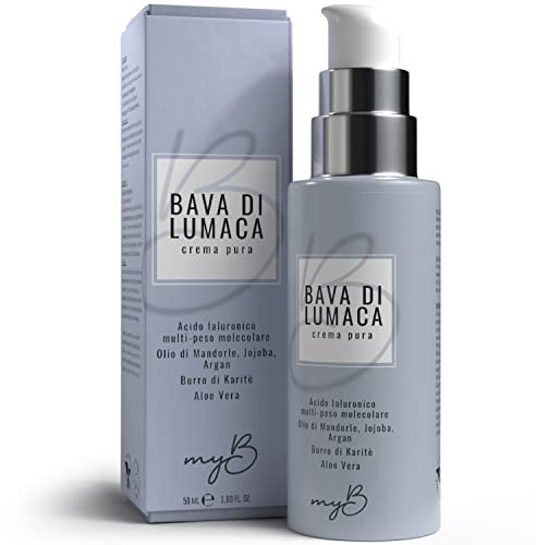 Bava di Lumaca Pura 88% Crema Viso 50ml MyB® con Acido Ialuronico 5 Pesi Molecolari - Crema Viso Antirughe con Burro di Karité Aloe Vera Olio di Mandorle - Crema Contorno Occhi AntiAge Antimacchia