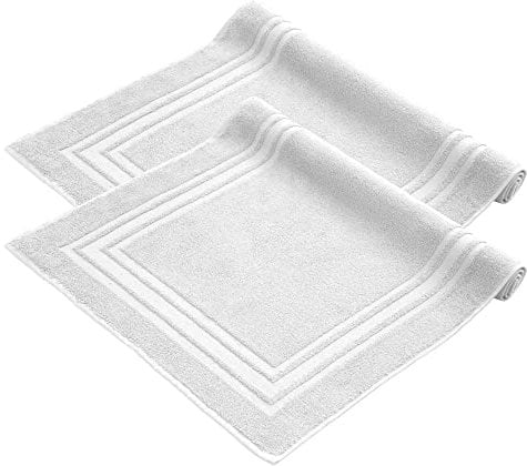 Komfortec Badvorleger Set 2 Teilig, Frottee Duschvorleger, Waschbar Duschmatte & Badteppich, 600 g/m² &100% Baumwolle, Saugfähig & Schnelltrocknend, 50 x 70 cm, weiß