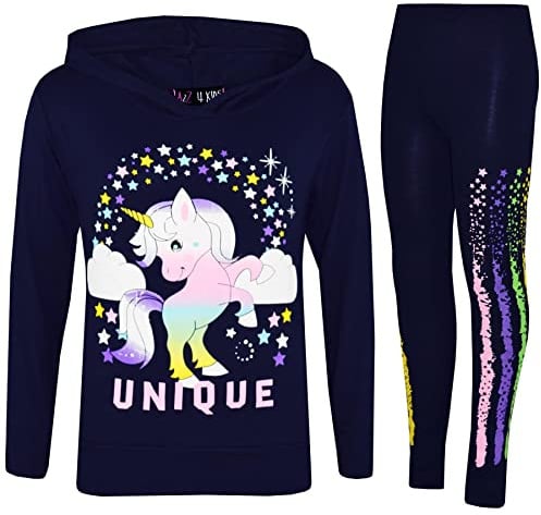 A2Z 4 Kids Girls Tracksuit Rainbow Unicron Dabbing Unicorn Floss Unique Hooded Top Legging Comfortable Lounge Wear Xmas Outfits Set Age 7-13 Years