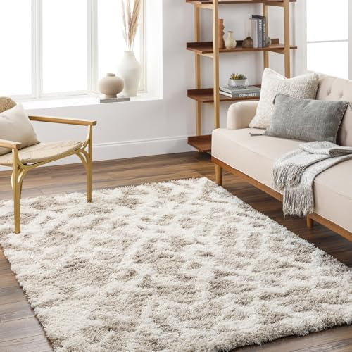 Livabliss Sarajevo Shaggy Berber Teppich - Flauschiger Wohnzimmerteppich für Esszimmer, Schlafzimmer - Langflor Hochflor Teppich, 160x220 cm, Beige, Weiß