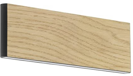EGLO LED Wandlampe Climene, rechteckige Wandleuchte innen, Wandleuchter mit Up und Down Beleuchtung, Flurlampe aus hellem Holz und Aluminium in Schwarz, Lampe Wand warmweiß, 25,5 x 8 cm