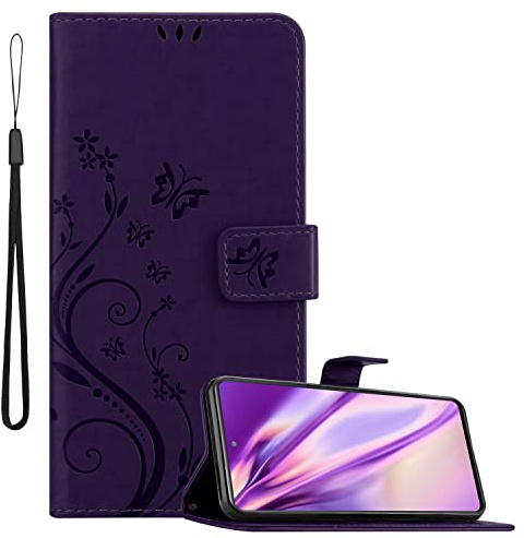 Cadorabo Hülle kompatibel mit Samsung Galaxy S20 FE in FLORAL DUNKEL LILA - Schutzhülle im Blumen Design mit Magnetverschluss, Standfunktion und Kartenfächern