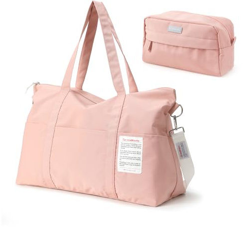 Dizdvizd Reise Duffel Bags mit Kulturbeutel, wasserdichte Sporttasche, Übernachtungstasche Handgepäcktasche Krankenhaustasche Trainingstasche Yogatasche Flugzeug Leicht, Damen und Herren, Rosa
