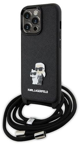 Karl Lagerfeld KLHCP13LSAKCPSK Hülle für iPhone 13 Pro / 13 6.1 hardcase Schwarz Crossbody Saffiano Metal Pin Karl & Choupette