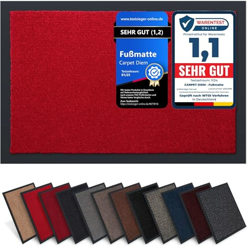 Carpet Diem Fußmatte Rot, 60x90 cm, rutschfeste Schmutzfangmatte | Fußmatte Eingangsbereich, Innen & außen, rutschfeste Türmatte, Schmutzfang Teppich für Haustür, Fußabtreter Qualität aus EU