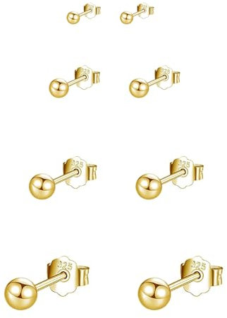 Bo Win 4 Paires Boucles d'oreilles en Argent Fin 925 Clous d'oreilles Or Boucles d'oreilles Boule Or Femme Homme Petites Boucles d'oreilles en Or Diamètre 2/3/4/5mm pour Femme Homme Filles