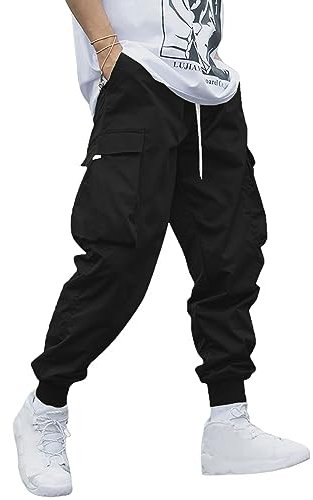 YAOHUOLE Cargo Joggers for Men UK Cargo Pants Mens Work Trousers for Men Jogging Pants Loose Fit Black XL