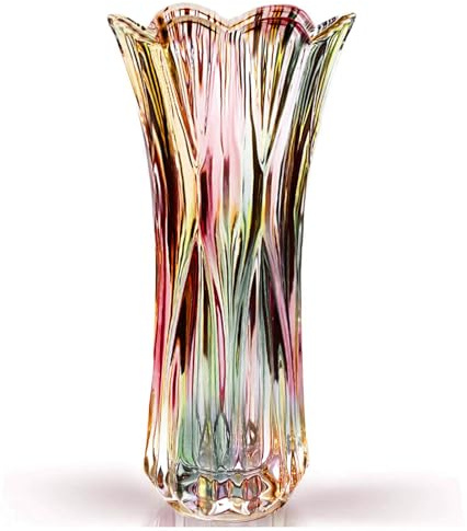 Glasvase, bunte Blumenvase, Dekoration für Zuhause, Esstisch, Tafelaufsatz, Büro, Hochzeit, Urlaub, Party (Phönixschwanzmuster)