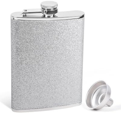 SPDYCESS Edelstahl Flachmann 8oz Glitzer Frauen Flachmänner mit Trichter Tragbar Flachmann von Alkohol Whisky zum Wandern Camping Hochzeit Party