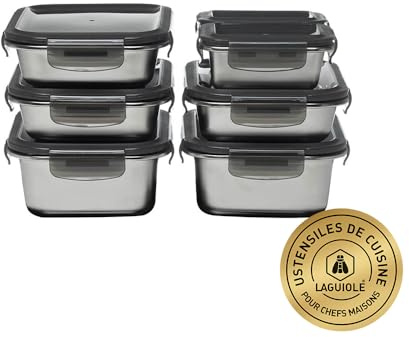 LAGUIOLE - 7 rectangular stainless steel containers 2 x 260 ml/3 x 820 ml/2 x 1200 ml