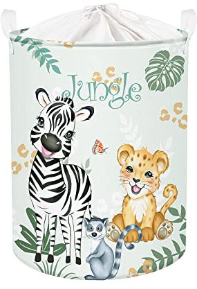 Clastyle Waldtier Kinder Wäschekorb mit Henkel Faltbar Blatt Kleidung Spielzeug Aufbewahrungskorb Jungen Mädchen Aufbewahrungsbox für Babyzimmer Bad, Zebra Leopard, 40 * 50 cm