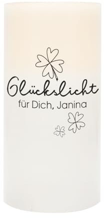Herz & Heim® LED - Echtwachskerze 'Glückslicht' mit Wunschtext personalisiert