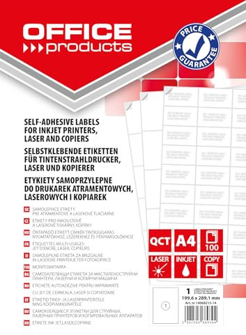 OFFICE PRODUCTS Etiketten Selbstklebend / 199,6 x 289,1 mm/ 100 Blatt A4 / Weiß/Günstige, Wirtschaftliche Selbstklebeetiketten/Adressaufkleber Bedruckbar Adressetiketten Klebeetiketten