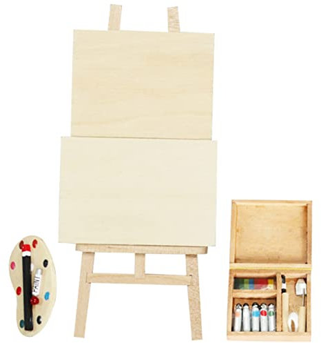 VILLCASE 4 Set Pittore Di Case Delle Bambole Accessori Per Case Delle Bambole in Miniatura Tavola Da Pittura Giocattoli Di Simulazione Mini Tela Mobilia Acrilico Bambino Di Legno Domestico