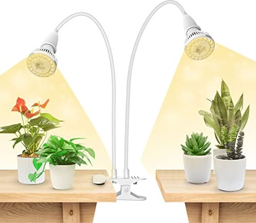 SANSI Lámpara de Plantas 300W, Lámpara LED Cultivo de Espectro Completo con 2 Cabezal Ajustable, Grow Light with Tecnología Cerámica, Luz de Crecimiento con Clip para Invernaderos