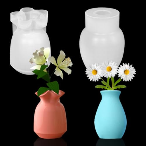 Koonafy 2 Pieces Vase Resin Moulds Silicone Set, Candle Holder Resin Molds, 8 Style Vase Resin Casting Moulds DIY Making Handmade Home Display Decor Crafts for Epoxy Resin
