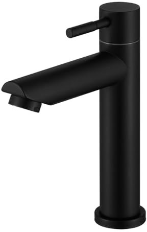 HOMELODY Kaltwasserhahn Schwarz Wasserhahn Bad Klein Badarmatur Chrom Einhebelarmatur Kaltwasserarmatur Waschbeckenarmatur Waschtischbatterie für Badezimmer Gäste WC