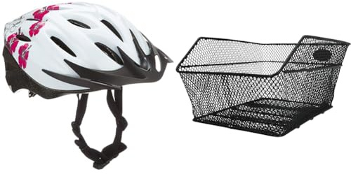 FISCHER Erwachsene Fahrradhelm, Radhelm, Cityhelm Hawaii, S/M, 54-59cm, weiß pink & Gepäckträgerkorb School, Fahrradkorb, engmaschig, diebstahlsicher, für E-Bikes geeignet, Tragkraft 25 kg, schwarz