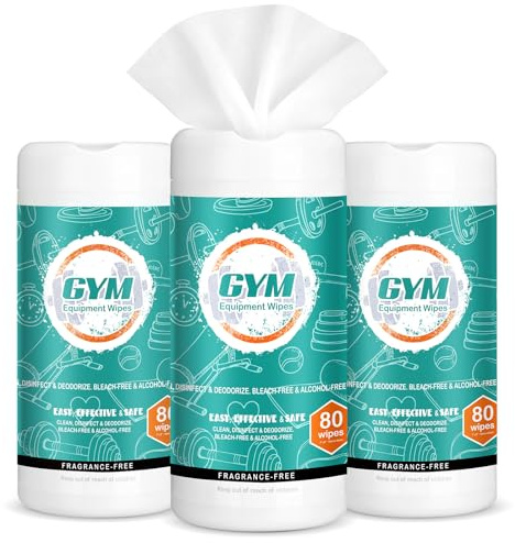 Threlaco 3 Pack Fitness Equipment Wipes 240 Pcs Gym Wipes Yoga Mat Cleaner Gym Equipment Cleaner Non Fragrance Peloton Cycle Bike Wipes Clean Surfaces Accessories for Home Office Gym