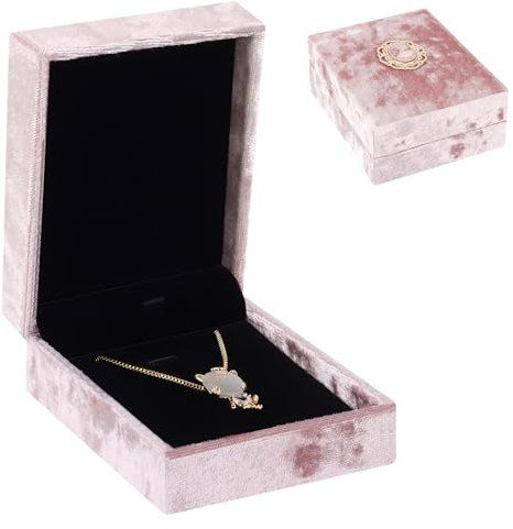 Casiwaft Samt Halskette Anhänger Armband Display Box, Schmuck Geschenkboxen, Kleine Vintage Schmuckschatulle Armband Halskette Box für Heiratsantrag Verlobung Valentinstag und Tägliche Lagerung, Rosa
