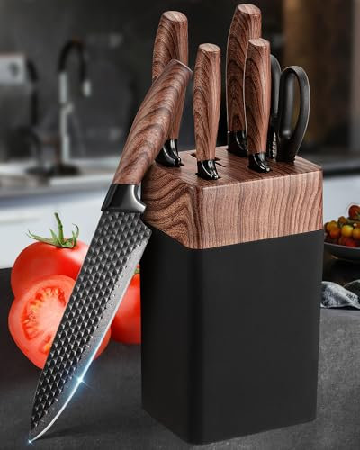 Messerblock Set, 7-teilig Scharf Messerset mit Block, Deutsche Klingen aus Hochwertigem Edelstahl und Ergonomische Griffe, Profi Küchenmesserset für Den Heimgebrauch(Nicht-Holz)