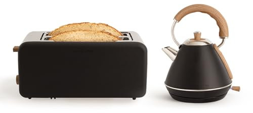 CREATE/PACK TOAST RETRO XL + KETTLE RETRO M/Tostadora de pan negro con hervidor de agua negro pastel/Hervidor de 1L