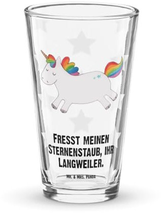 Mr. & Mrs. Panda Premium Trinkglas Einhorn Happy, Premium Glas, 475 ml