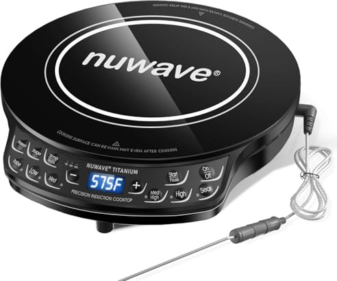 Nuwave Induction Cooktop, Improved Hot Plate with Digital Probe, 106 Temps 100°F-575°F, 3 Watt Settings, Portable Induction Burners for Cooking