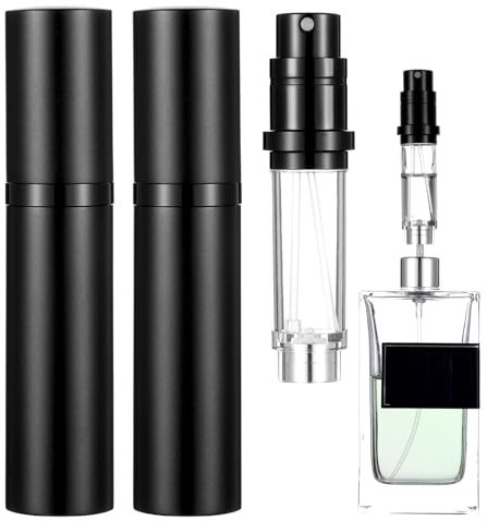 JIYIN Pulverizador de perfume rellenable de 5 ml, 2 unidades, atomizador, botella pulverizadora rellenable, para viajes, color negro