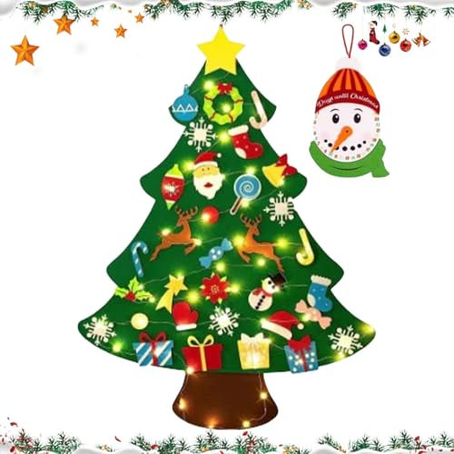 Albero Di Natale In Feltro Per Bambini, Decorazioni Per Albero Di Natale In Feltro P-iatto, D-IY Albero Di Natale Per Bambini Con Luce A LED, Albero Di Natale In V-elcro Mon-tessori Con Ornamenti