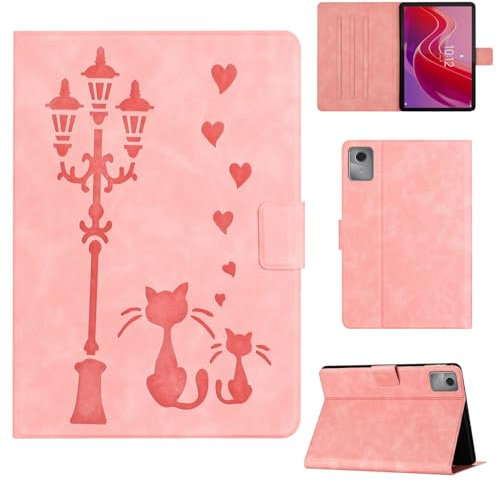 Rosbtib Coque pour Lenovo Tab M11 2024 11 Pouces (TB330FU) Housse en Similicuir avec Support, Un Couple de Chats Amoureux sous Le lampadaire Imprime, pour Lenovo Tab M11, Rose