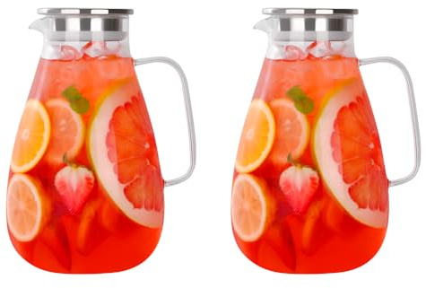 BTGLLAS 2.1L and 2.6L Glass Water Bottle with lid, high Borosilicate Glass Bottle, jug for Easy Cleaning, Juice and Milk Bottles, Sangria, Suitable for Cold or hot Drinks (2, 2.1L)