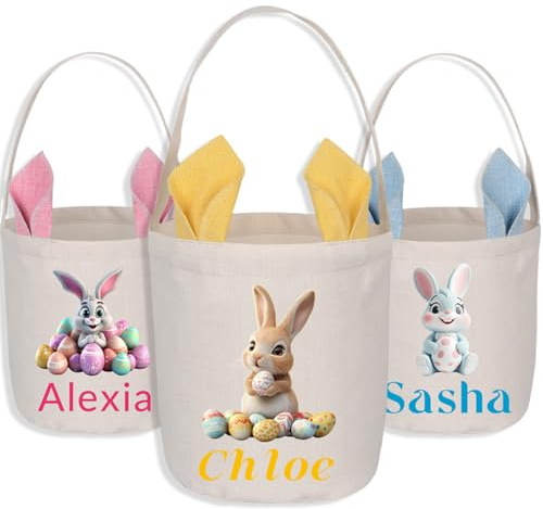 JJ GRADGOWN Cestino pasquale personalizzato: borsa con coniglietto con nome personalizzato borsa per feste bambini regali bonus pasquali per famiglia, figlio, figlia