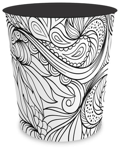 itenga Papierkorb für Kinder mit Motiv - rund ca. 11 Liter - Mülleimer fürs Kinderzimmer - stabiler Kunststoff (Motiv Line Art schwarz weiss)