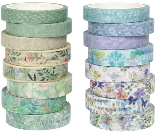 YUBX 16 Rouleaux Source Washi Tape Set Masking Tape Embellissement imprimé de fleurs Ruban décoratif pour Arts et travaux manuels de Bricolage, Scrapbooking, Bullet, Journal, Cadeaux, décoration