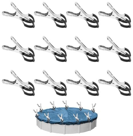 ROSYLEVE 12 Pièces Métalliques pour Pince Bache Piscine, Serre de Jardin Pinces de Fixation avec Feuille de Protection, Pinces pour Piscines Hors Sol, Pinces à Forte Tension pour Bâche de Couverture