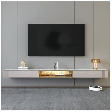 YANG11FAN Floating TV Unit TV Cabinet Tea Table Combination Living Room Rock Board Solid Wood Wall Hanging TV Cabinet Floating TV Cabinet(Medium)