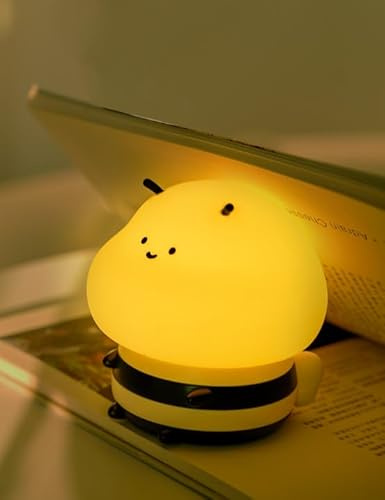 SEESUU Bienen Nachtlicht Kinder, Sichere Silikonoberfläche Kinderzimmer Deko, Stufenlos Dmmbar USB-C-Aufladen, LED Warmes Licht,Anwendbar Auf Kinderzimmer, für Nachttisch Oder Unterwegs,Geschenk