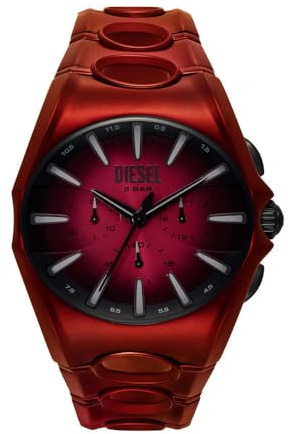Diesel D Curve Montre Homme, Mouvement Chronographe à Quartz avec Bracelet en Acier Inoxydable Cuir ou Silicone, Rouge et Noir, Bracelet