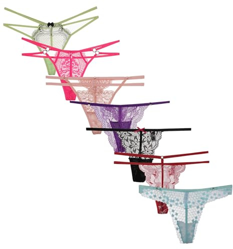 COLOROSES 7er-Pack Damen-Stringtangas, Unterwäsche, sortierte Spitzen- und Farbkombinationen, verschiedene Gsaiten-Set, sexy T-Rücken, Tanga, Höschen