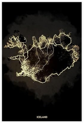 XIAGN Poster mit Island-Karte, Leinwand, Poster, Wandkunst, Dekor, Bild, Gemälde für Wohnzimmer, Schlafzimmer, Dekoration, 30 x 45 cm
