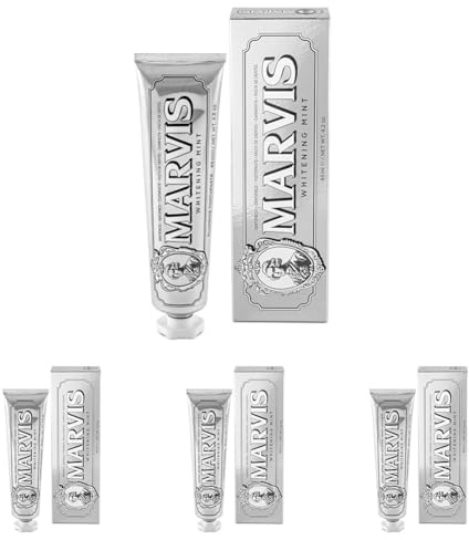 Marvis Whitening Mint Zahnpasta, 85 ml, Whitening Zahnpasta fördert eine natürliche Zahnaufhellung, Zahncreme entfernt Plaque & verleiht langanhaltende Frische (Packung mit 4)