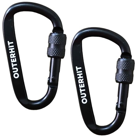OUTERHIT Locking Carabiner 2-Pack, Aluminium Alloy D-Ring Carabiner Clip, Screw-Lock Gate Keychain Hook for Camping, Hiking, Backpacking, Travelling, Fishing & Outdoor Adventures