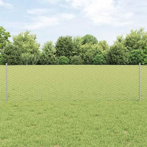 QJBSAVVA Gartenzaun aus Stahl Silber 25 m Länge 60 cm Höhe Robuster Maschendrahtzaun Modernes Design & Korrosionsschutz für Garten Terrasse und Balkon